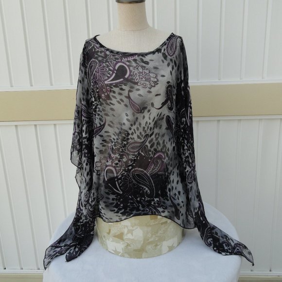 Uptown Vibe Bat Sleeve Blouse Purple Black Size 2X - Picture 1 of 7
